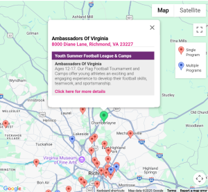 Map of Richmond with individual youth programs and descriptions. Descriptions pop up as you click on program locations.