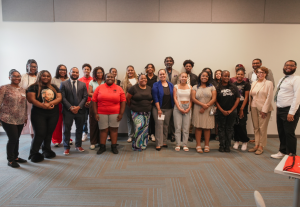 Middle and highschoolers pose for a photo in the KR Scholars program, following a presentation by Bank of America with HBCU alumni.