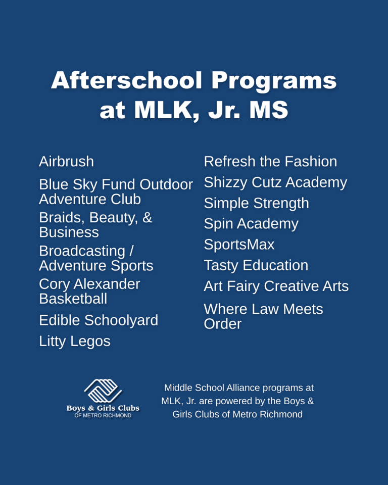 MLK Middle School Afterschool Programs Spring 2026